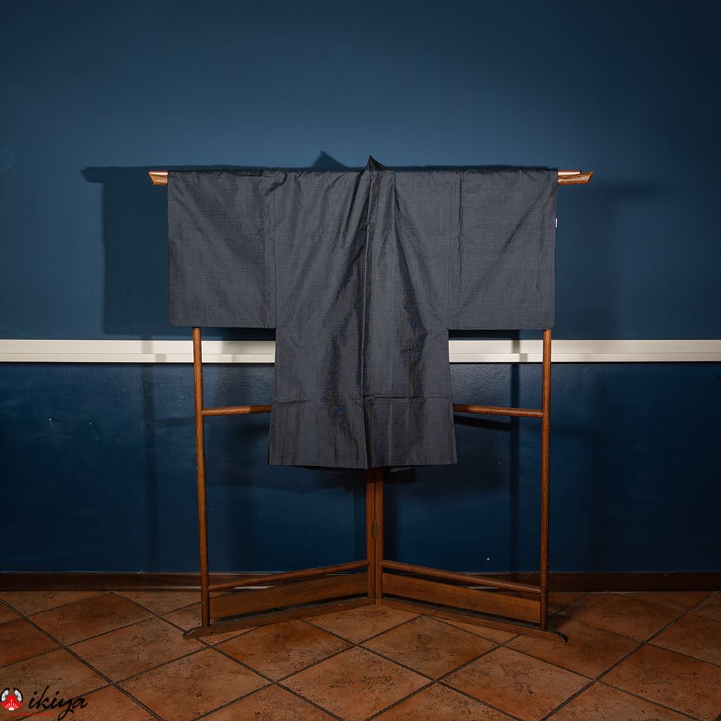 Haori vintage da uomo in seta blu con tigre e bambù - immagine 5