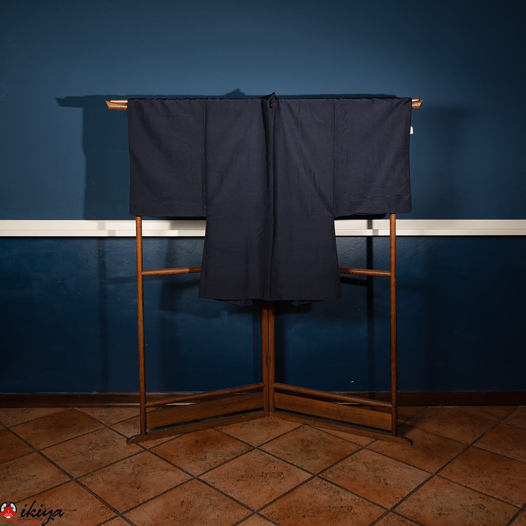 Haori vintage da uomo in seta blu con tigre e bambù - immagine 2