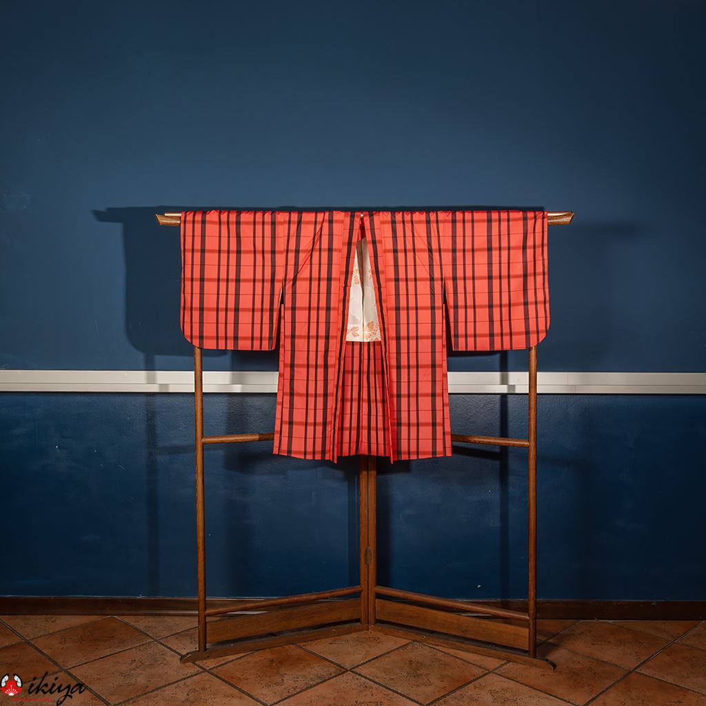 Haori vintage in seta color salmone a righe