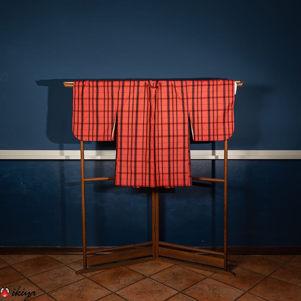 Haori vintage in seta color salmone a righe - immagine 3