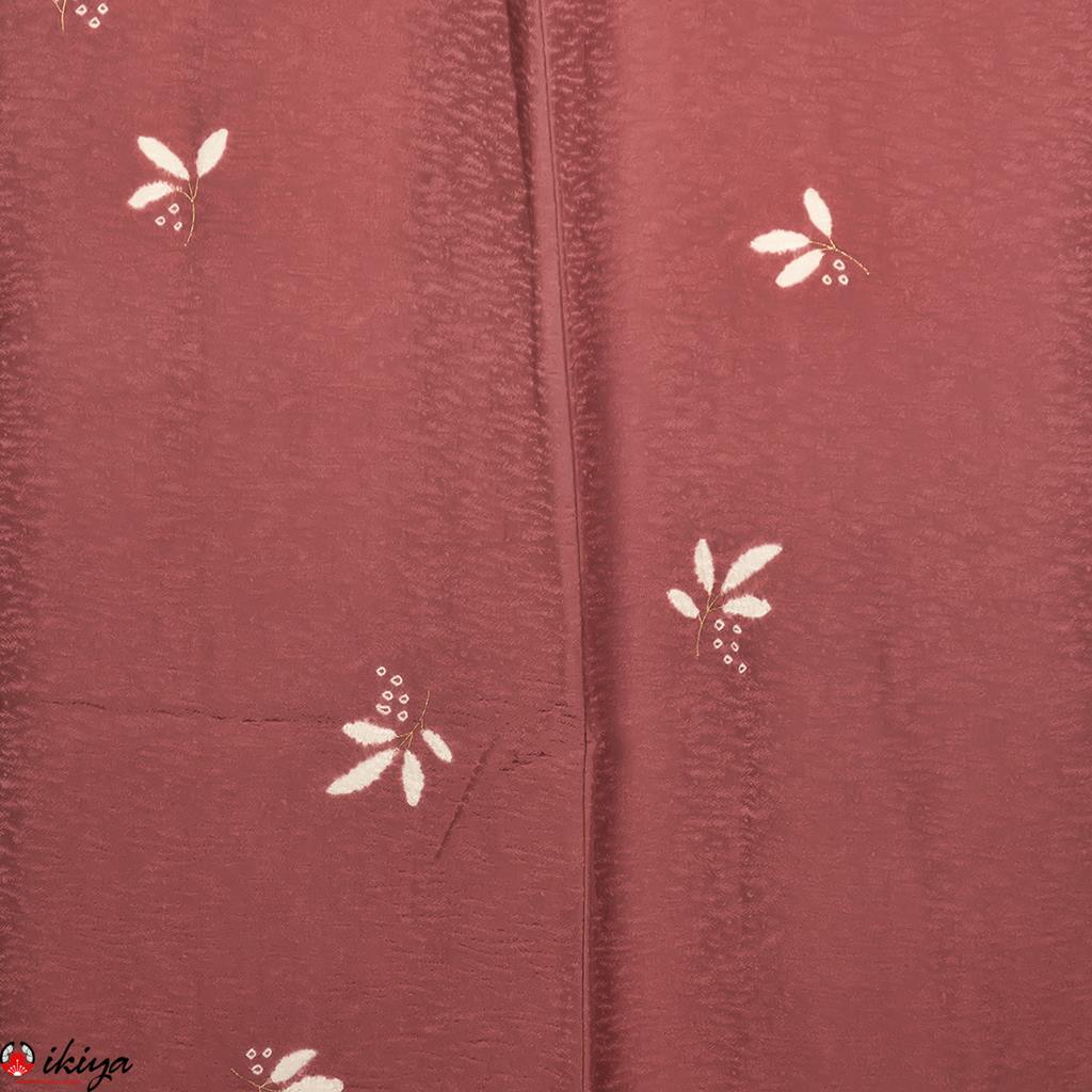 Haori vintage in seta rosa antico con piccolo motivo di foglie e dettagli in foglia d'oro - immagine 2