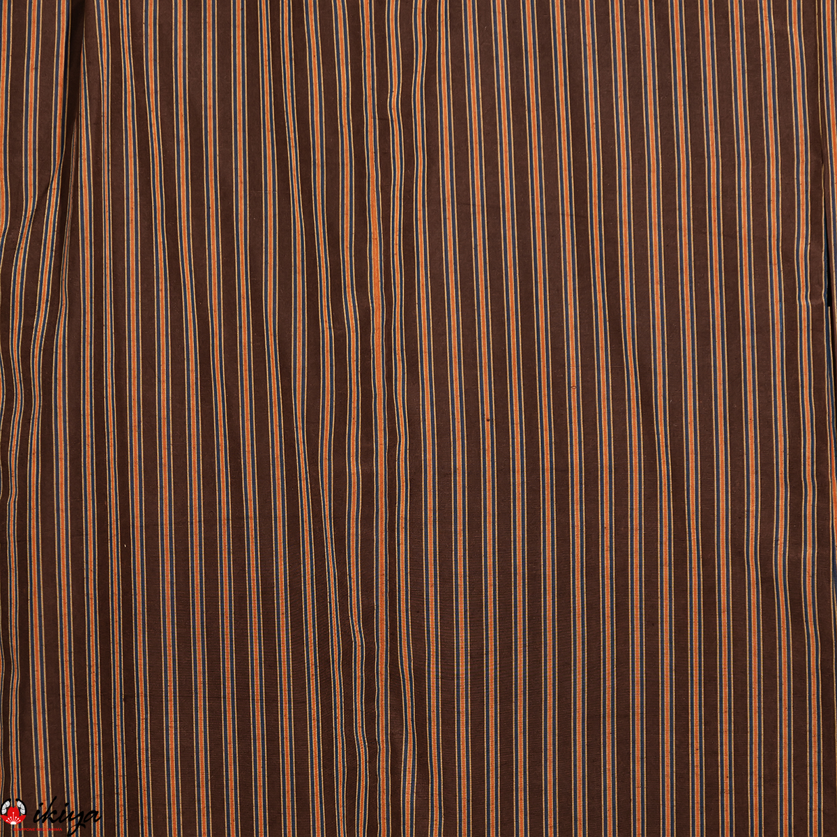 Haori vintage in seta tsumugi marrone a righe blu e arancio - immagine 2
